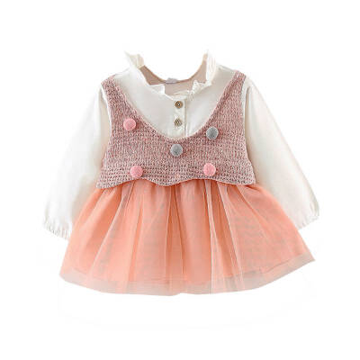 

Fashion Childrens Long Sleeve Baby Girls Dresses Cute Stitching Mesh Princess Dresses Spring Infant Baby Clothing 0-3Y