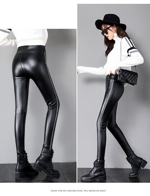 

New summer&winter 2018 PU lambskin high-waisted leggings for women&thickened warm leather pants