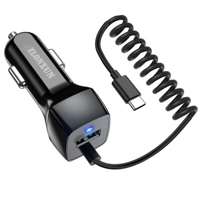 

Type C Car Charger with Type C Cable for Samsung Galaxy S10S9NoteHuaWei P30Mate 20