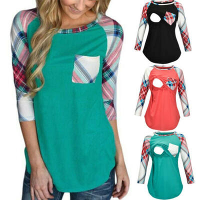 

Pregnant Womens Maternity Long Sleeve Nursing Top Breastfeeding Shirt Blouse NEW