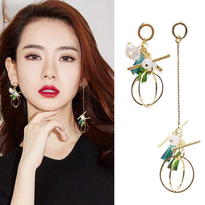 

Korean Geometric Circle Asymmetry Colorful Crystal Dangle Drop Earrings For Women Long Statement Earings Fashion Jewelry 2019