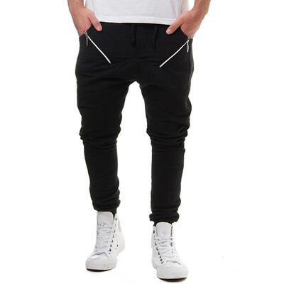 

Mens Jogger Sportwear Casual Lace Up Zipper Patchwork Harem Pants Elastic Waist Long Trousers Sweatpants