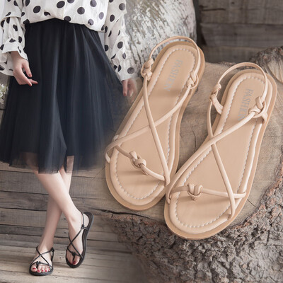 

Sandals Girl Summer Flat Bottom Pinch Student Han Baitao Seaside Holiday Roman Beach Shoe Fairy Wind
