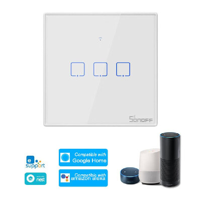 

SONOFF T2UK3C-TX 3 Gang Smart WiFi Wall Light Switch 433Mhz RF Remote Control APPTouch Control Timer UK Standard Panel Smart Swit