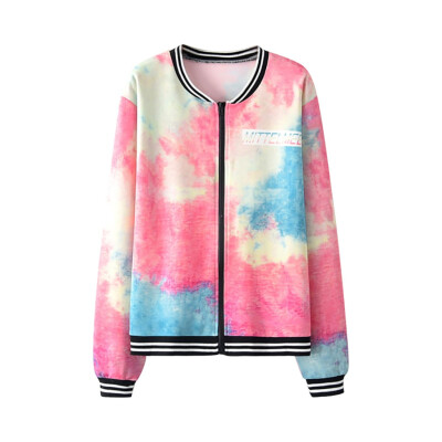 

Toponeto Women Long Sleeve Tie Dye Print Zipper Pockets Casual Sport Coat