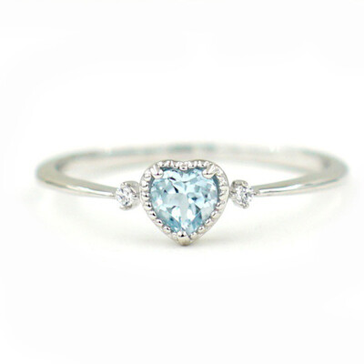 

Grateful Women Silver Sea Blue Heart Shaped Sapphire Ring Wedding Engagement Promise Courtship Rings