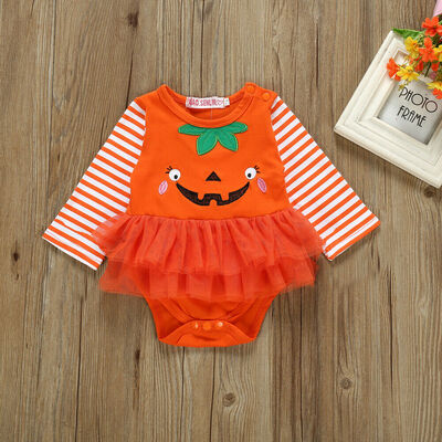 

Halloween Pumpkin Print Newborn Baby Girls Clothes Long Sleeve Romper Outfits