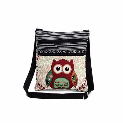 

Ethnic Style Women Messenger Bags Cartoon Owl Embroidered Boho Shoulder Bags Ladies Shoulder Bag Bolsa Postman Package YJ