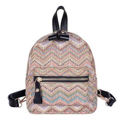 

Ethnic Weaving Travel Backpacks Women School Bags Knitting Small Knapsack