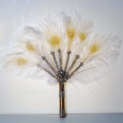 

Vintage Bridal Feather Bouquet Decorative Fan Crystal Bridesmaid 20s Gatsby Wedding Bouquet Flapper Accessories