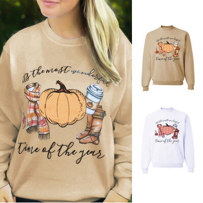 

Fashion Women Halloween Pumpkin Long Sleeve Blouse Ladies Casual Pullover Top