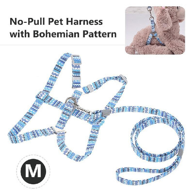 

Pet Harness No-Pull Adjustable Chest Straps Bohemian Pattern Vest with Leash Reflective Canvas Leash Vest for Dogs Cats