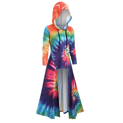 

Tailored Fashion Womens Plus SizeLong Sleeve Hooded Spiral Tie Print High Blouse Topa