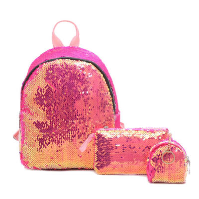 

3pcsset Sequins Women Casual PU Leather Travel Backpacks Purse Clutch
