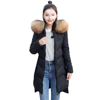 

Toponeto Women Outerwear Fur Hooded Coat Long Cotton-padded Zipper Jackets Pocket Coats