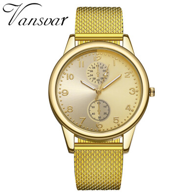 

Vansvar New Fashion Women Silver Gold Mesh Watch Unique Simple Watches Casual Quartz Wristwatches Clock Hot Sale 533