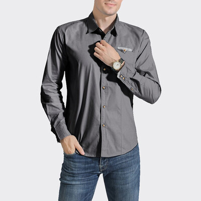 

Tailored Fashion Men Solid Business Casual Long Sleeve Turn-down Collar Shirts