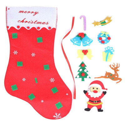 

DIY Christmas Stockings Santa Removable Ornaments Candy Bag Snowman Pocket Xmas Hand Decoration