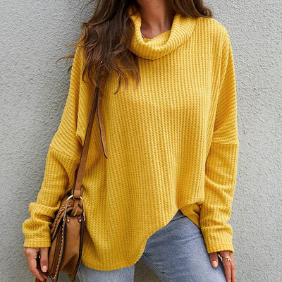 

2019 Autumn Winter Women Fashion Solid color High collar Long sleeve Loose Sweater