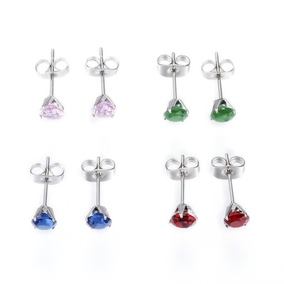 

304 Stainless Steel Stud Earrings with Cubic Zirconia Mixed Color 15x5mm pin 08mm