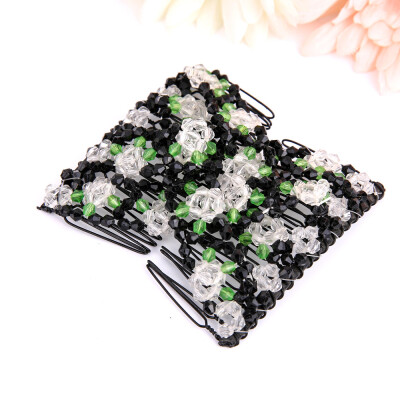

Gobestart Fashion Ladies Magic Beads Elasticity Double Hair Comb Clamp Stretchy Accessory