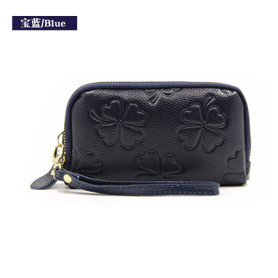 

2019 new four-leaf clover embossed double zipper first layer leather ladies clutch bag long leather wallet wallet