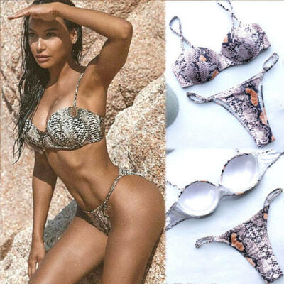 

Women Swimsuit Swimwear Push-up Padded Triangle Bra Top Thong Bottom Bikini Set