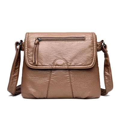 

Fashion Women Soft Washed Faux Leather Zipper Crossbody Shoulder Bag Mini Pouch