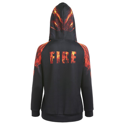 

Raglan Sleeve Flames Print Kangaroo Hoodie