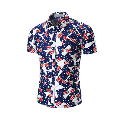 

Fashion Summer Flag Pattern Print Mens Short Sleeve Shirt Casual Floral Male Beach Shirt