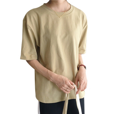 

Solid Color loose Casual Female Shirt College Wind O-neck Short-Sleeved T-Shirt Female