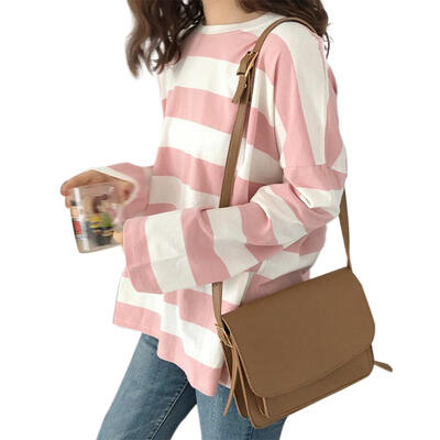

Striped Tees Round Neck T-shirts Women Long Sleeve Loose Pullovers Tops