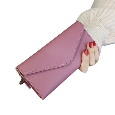 

Solid Color Faux Leather Women Long Purse Card Cash Holder Envelope Clutch Bag