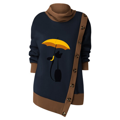 

Tailored Fashion Women Plus Size Button Splice Print Long Sleeve O-Neck Sweatshirt