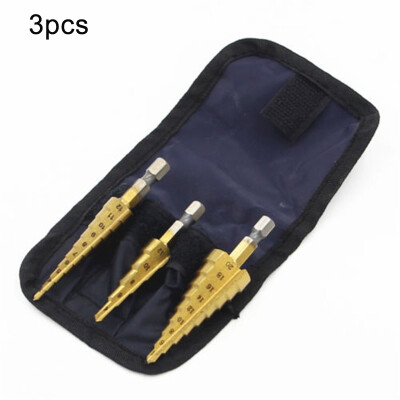 

3pc 1 Kit HSS Titanium Hex Shank Multifunction Cone Step Drill Bit Set W Pouch