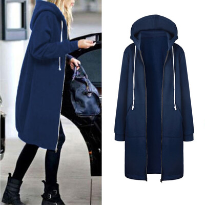 

Roseonmyhand Women Warm Zipper Open Hoodies Sweatshirt Long Coat Jacket Tops Outwear