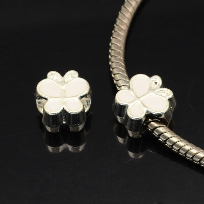 

Alloy Enamel Butterfly Large Hole European Beads Silver White 10x10x7mm Hole 45mm