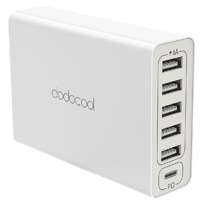 

dodocool 6-port 60W USB Power Adapter with USB-C Power Delivery&5 Universal USB-A Ports 492ft15m Detachable Power Cord US P