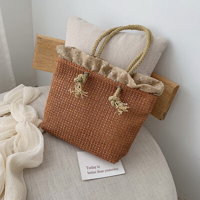 

Tailored Women Beach Print Drawstring Straw Bag Burlap Square Bag Beach Crossbody Bag
