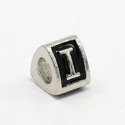 

Platinum Tone Zine Alloy Enamel European Beads Large Hole Triangle Beads with LetterI 9x9x7mm Hole 5mm