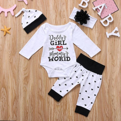 

4Pcs Newborn Infant Baby Girl Romper Jumpsuit Pants Hat Headband Clothes Outfits