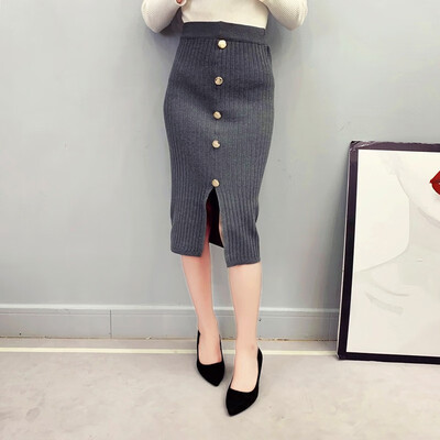 

Hot Sale Korean Style Solid Color Women Bodycon Skirt Fashion Sexy High Waist Slit Design Knit Skirt