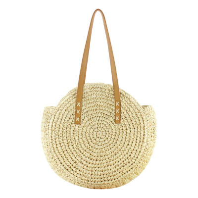 

Gobestart New Retro Mori Round Straw Bag Woman Summer Bag Beach Bag Leisure Shoulder Bag