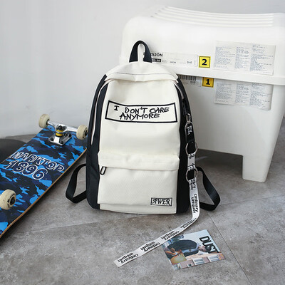 

Double-shoulder bag mens individual embroidered letter canvas street tide-style backpack bag14-inch computer bag