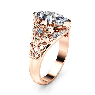 

2019 New Fashion Clear CZ Stone Rose Gold Color Flower Wedding Rings For Woman Dropshipping