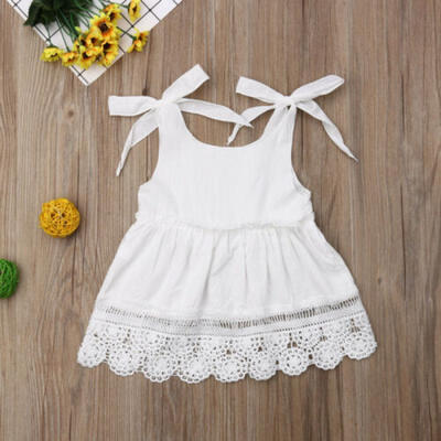 

UK New Toddler Kids Baby Girls White Princess Lace Sling Dresses Tutu Clothes