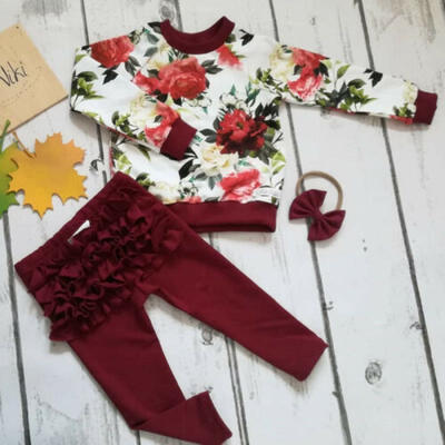 

Newborn Winter Baby Girls Floral Long Sleeve T-Shirt Tops Solid Pants Outfit Set