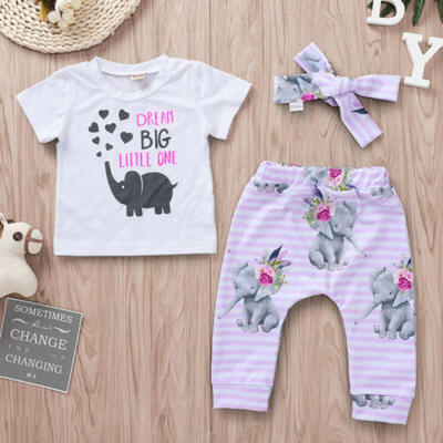 

Newborn Toddler Baby Girl Infant Clothes Romper Tops Elephant Print Pants Outfit