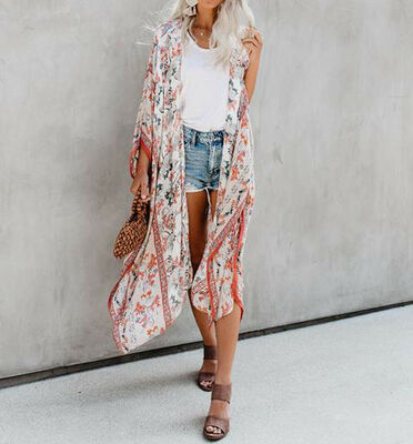 

Summer Womens Floral Boho Bikini Cover Up Kimono Cardigan Blouse Long Sunscreen