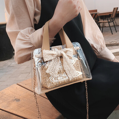 

Advanced sense bag Ocean bow portable transparent bag handbag New 2019 French minority chain Messenger bag